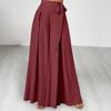 Women Skirt Pants Wide Leg Lace-up Bow High Waist Loose Solid Color A-Big Hem Deep Crotch Full Length Casual Dance Performance Culottes Long Trousers