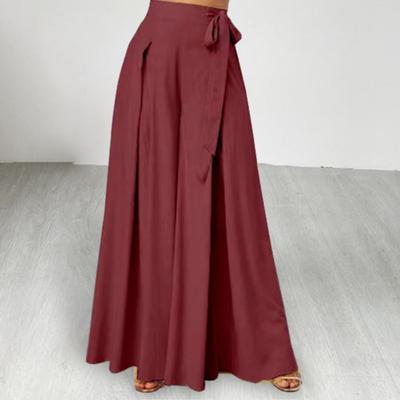 Women Skirt Pants Wide Leg Lace-up Bow High Waist Loose Solid Color A-Big Hem Deep Crotch Full Length Casual Dance Performance Culottes Long Trousers