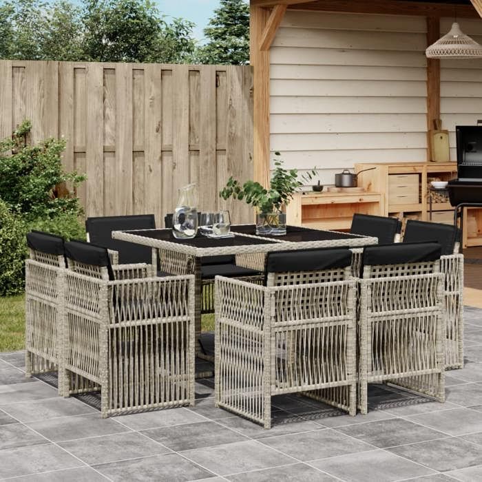 VidaXL Ensemble à Manger de Jardin avec Coussins 9 pcs, Table et Chaise de Terrasse, Meubles de Patio, Mobilier d'Extérieur, 3211019