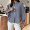 TIFICY Women's Fashion Casual Spring Autumn Plaid Print Long Sleeve Stand-Collar Blouses & Shirts