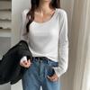 Little Hottie Collarbone U-neck Long Sleeve T-shirt Women's New Slim Slim Base Shirt Short Top In Early Autumn