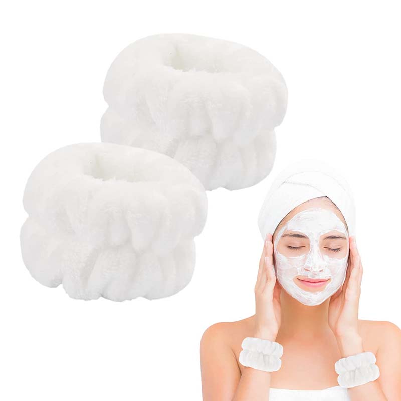 

2 шт. Водонепроницаемые манжеты для умывания лица и бега для женщин, манжеты из кораллового флиса, водонепроницаемые ленты, абсорбирующие напульсники, набор аксессуаров белый