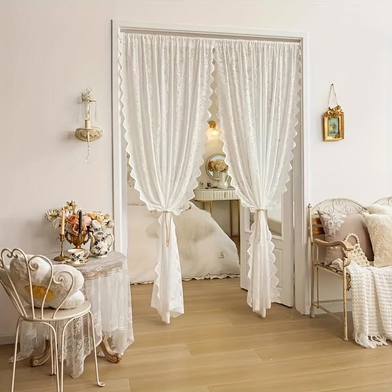 1pc French Vintage Elegant Lace Tulle Curtain That Installs Without Drilling, Semi-Transparent for Bedroom Windows Or Living Room Partitions