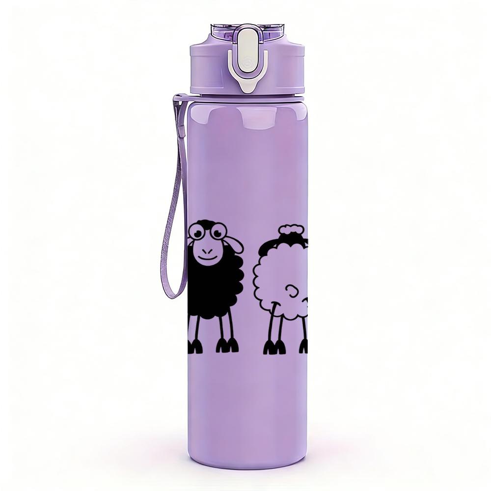 1PC Simple Line Sheep Group Graphic,750ml Color Plastic Sports Water Bottle,Leakproof Flip Straw Lid,Suitable for Sports Office Home Use