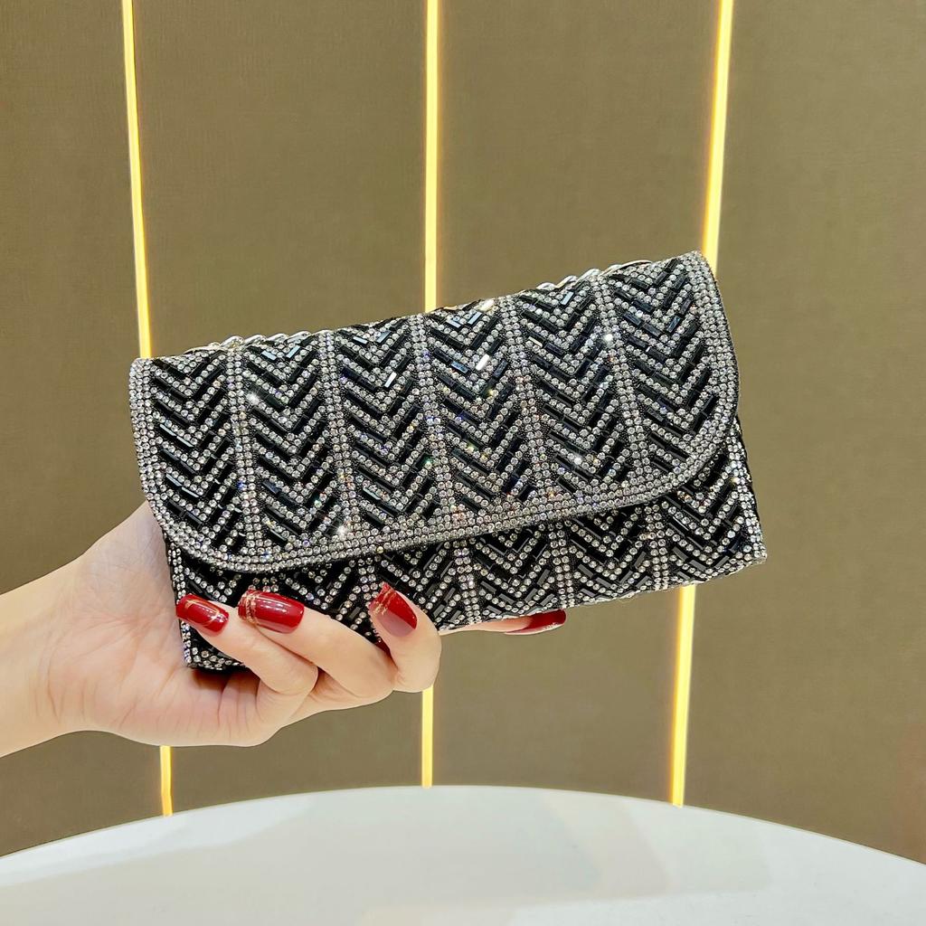 Chain Bag - Small Xiaoxiangfeng Shoulder Bag with Diamonds, Slanted Crossbody Bag, Full of Diamonds for Formal Events
