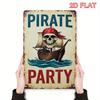 Vintage Pirate Party Metal Sign    Rustic Iron Wall Art with Skull  Crossbones Design Perfect for Kitchen Home Garden P