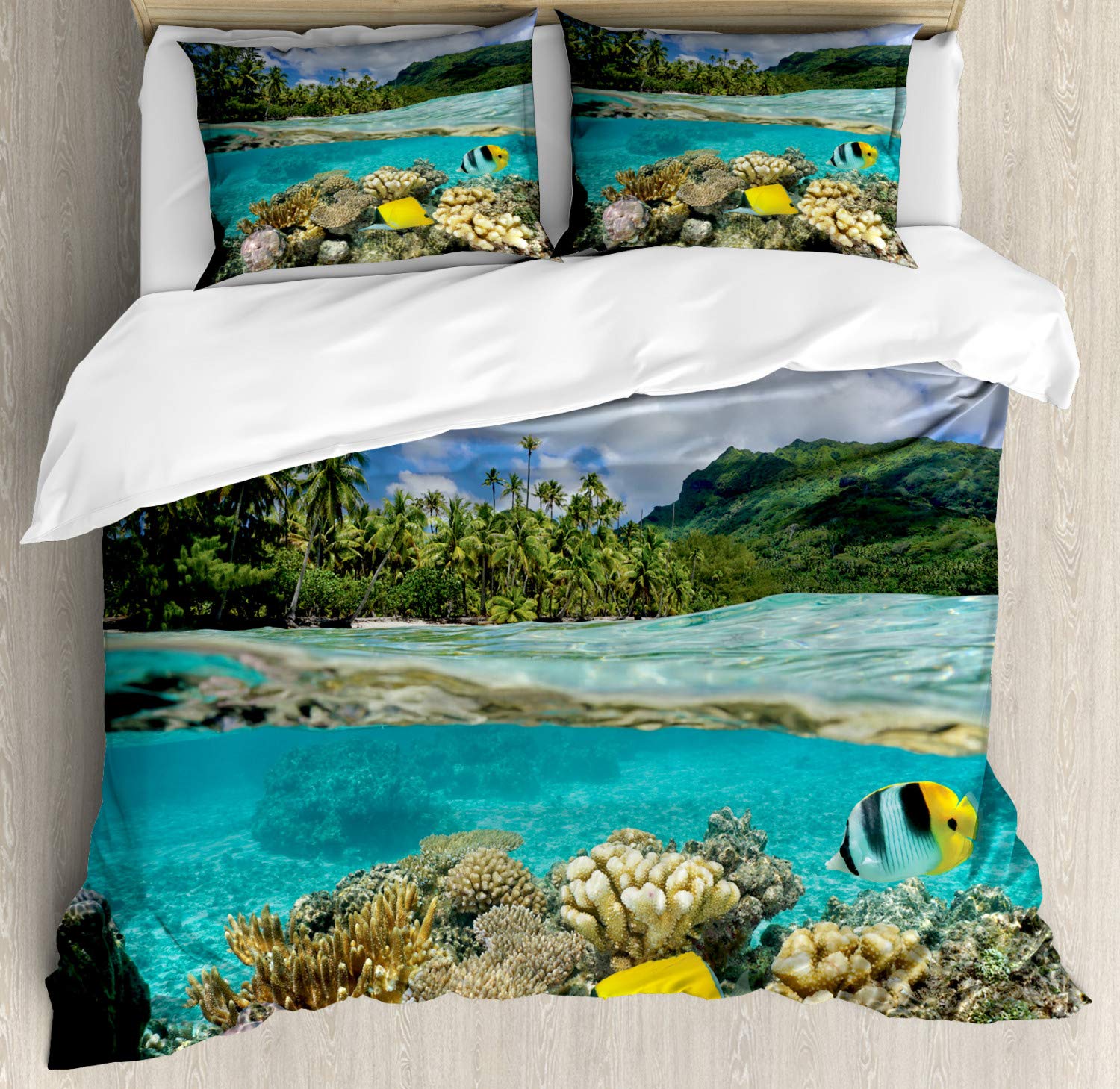 

Island Duvet Cover Set For Teens Queen Size Quilt Covers Lightweight Down Bedroom Decor 2 Pillowcases 1 Duvet Cover No Comforter EU Single(135*200cm)3pcs