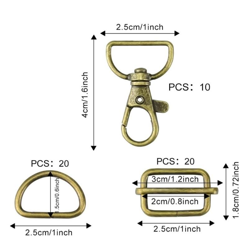 50Pieces Swivels Snap Hook, Metal Drings, Triglide Slide Buckles for DIY Handicrafts Backpacks Handbag Purse