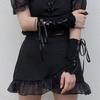 Gothic Frilly Fingerless Gloves Lace-Up Ribbon Ribbed Knit Arm Warmers for Women