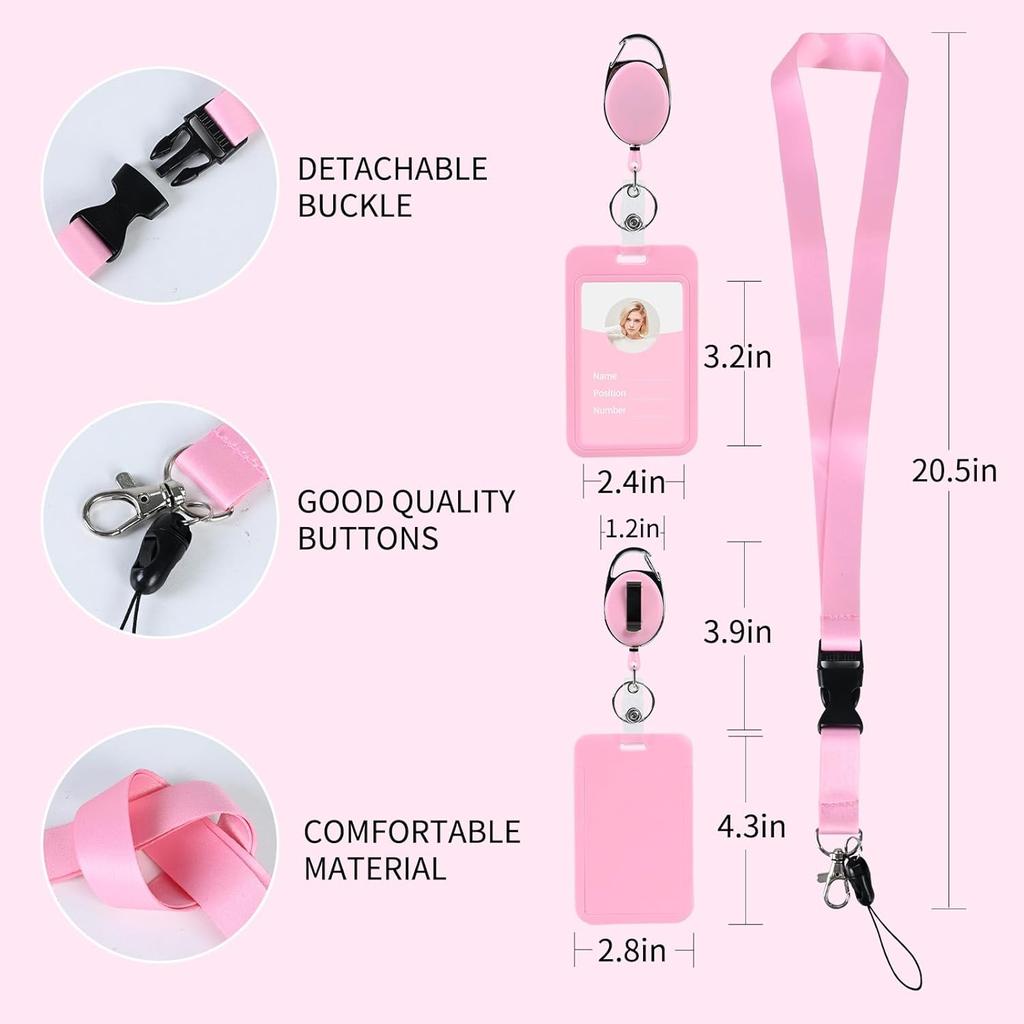Pink Vertical Card Holder Telescopic Lanyard Set Office Certificate Card Holder Keychain Cute Photo Card Name Brand Protective Cover