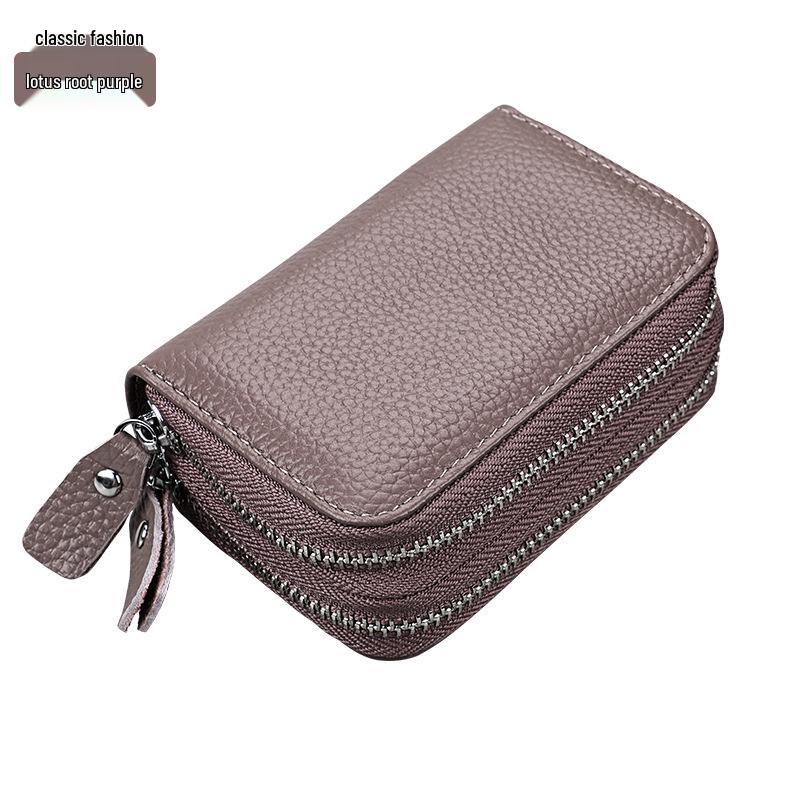Anti-Magnetic RFID Cowhide Accordion Card & Coin Holder - Korean Style