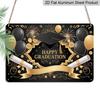 2D Flat, 1pc "Happy Graduation" Black & Gold Plaque, 12”*8" - Graduation Decor Sign with Cap & Diploma, Black & Gold - Aluminium Wall Hanging