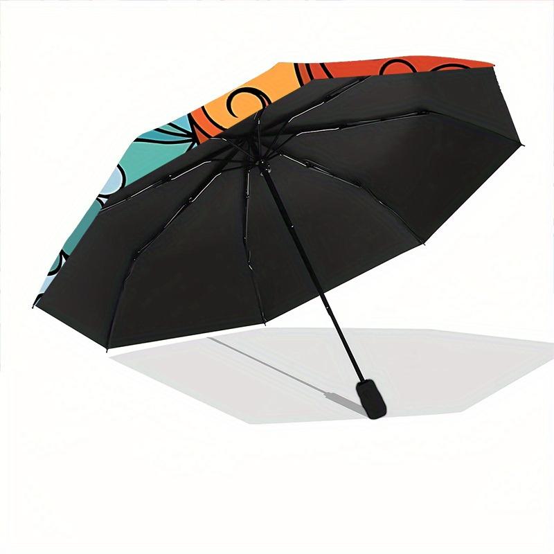 1pc Floral Print Automatic Folding Umbrella - 8-Rib Iron Frame, Windproof, Portable Sunshade with Plastic Handle for Travel & Outdoor Activi