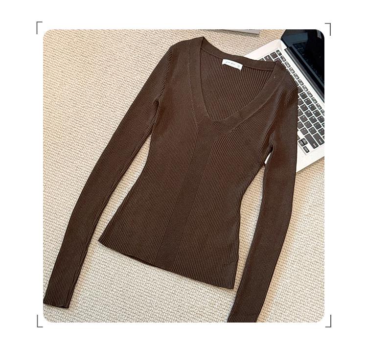 Women's European V-Neck Slim-Fit Knit Sweater - Spring/Autumn 2026 Collection