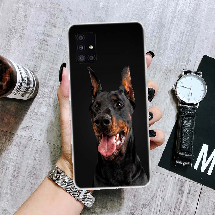 Black Dachshund Doberman Phone Case For Samsung Galaxy A52 A32 A22 A12 A02S A50S A30S A51 A31 AA71 Note 20 Ultra 10 S10 Plus Gal