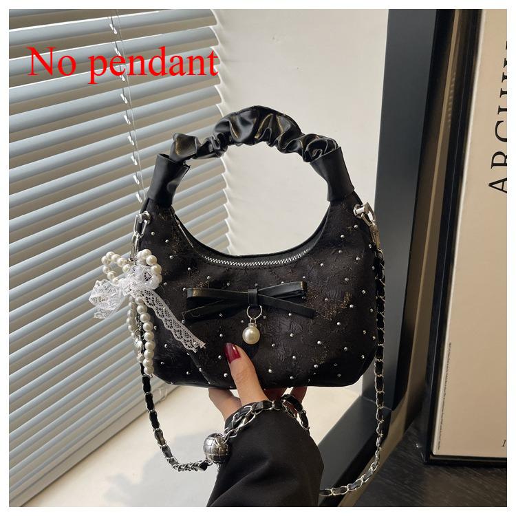 Sweet Polka Dot Bow Pearl Women Shoulder Bags Portable Ladies Chain Crossbody Bag Pleated Design Female Hobos Handbags Purse