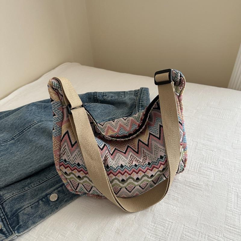 Womens Street Style Canvas Shoulder Bag With Zipper Closure And Mobile Pocket