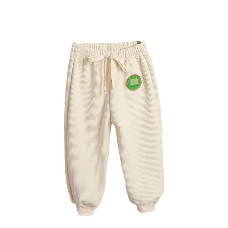 Children's Ribbed Striped Pants - Autumn & Winter Velvet-Lined Long Leg Pants for Boys & Girls