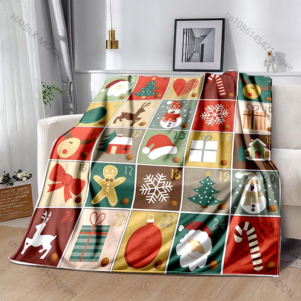 Festive Christmas-themed Illustrated Designs Blanket Flannel Material Soft Warm for All Seasons Home Outdoor Camping Picnics RV
