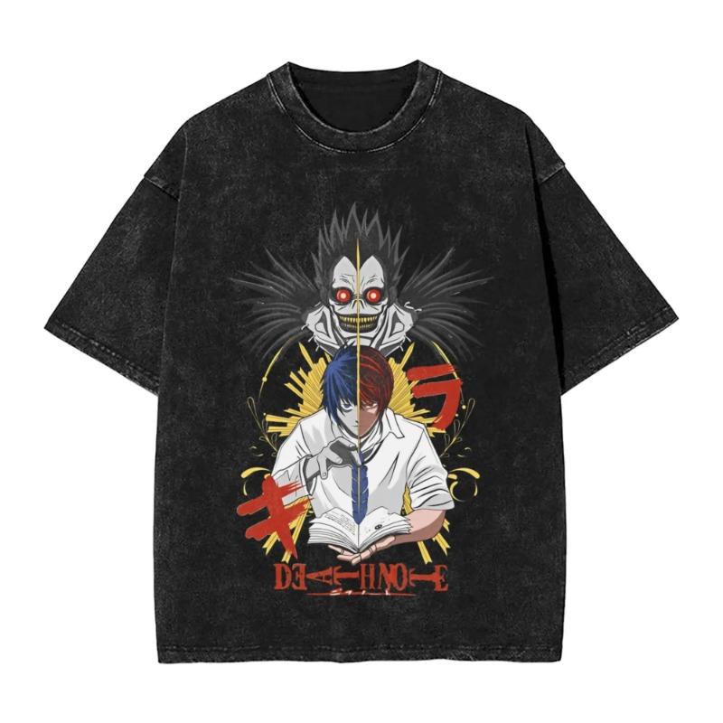 Manga DEATH NOTE T Shirts L Lawliet Graphic Print T-Shirts Washed Oversize Tshirt Short Sleeve Cotton Soft Tee Men Women Clothes