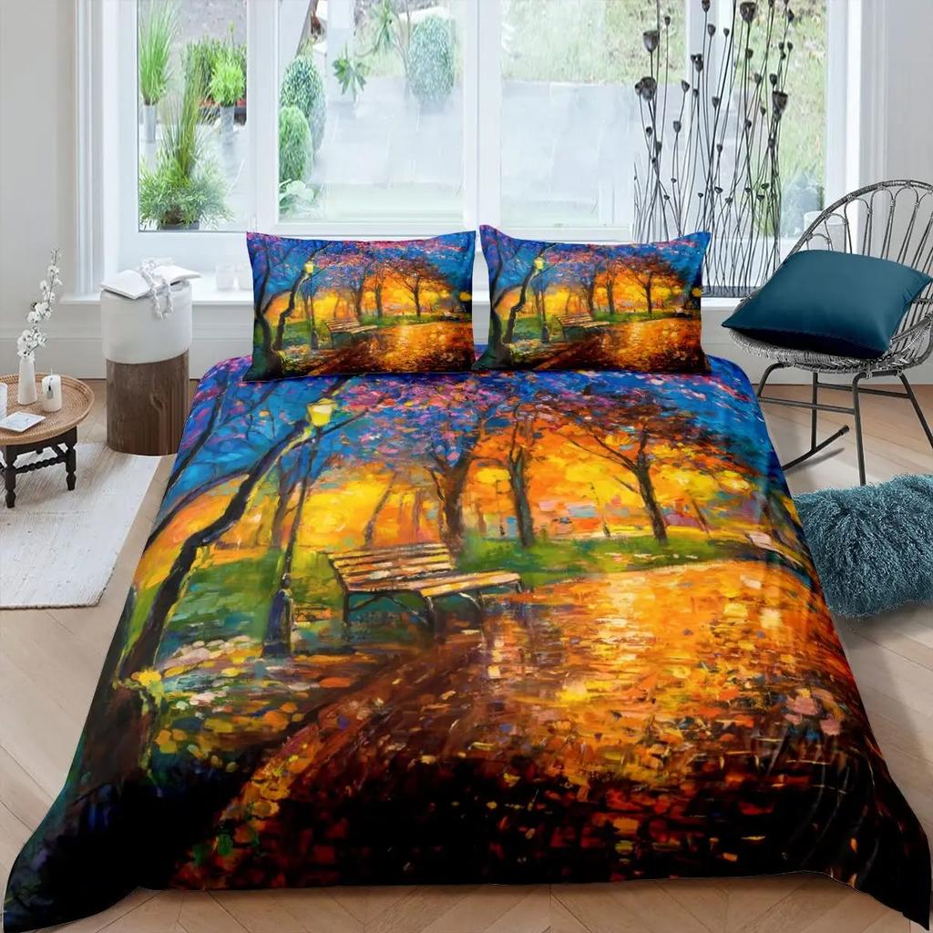 Tree Of Life Duvet Cover Set Natural Scenery Bedding Sets Teen Adult Botanical Comforter Cover Autumn Leaves Quilt Set Full Size