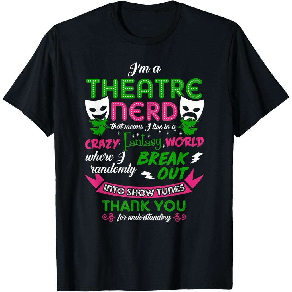 Theatre Nerd Graphic Tee Funny Print Cotton Crew Neck T-Shirt Casual Short Sleeve Top for Men