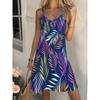 Damen Casual Boho-Stil, Sommer Tiefes V-Ausschnitt Spaghettiträger Midi-Kleid