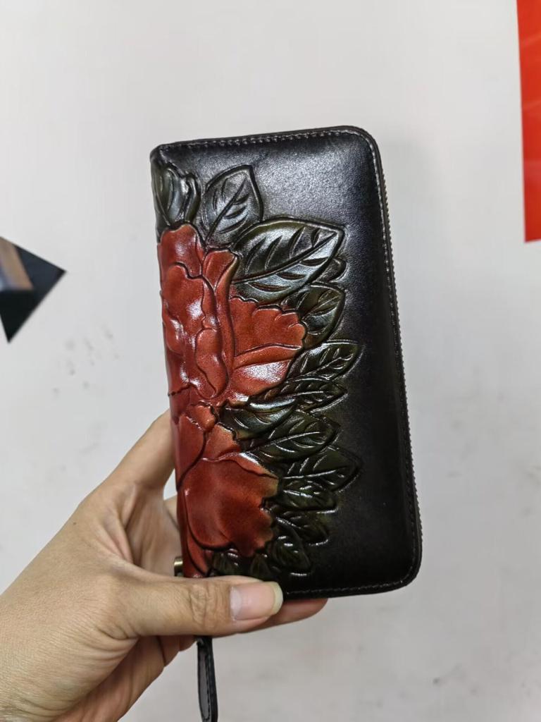 Vintage European & American Tree Design Leather Bag - Genuine Cowhide Zipper Handbag and Fashion Wallet.