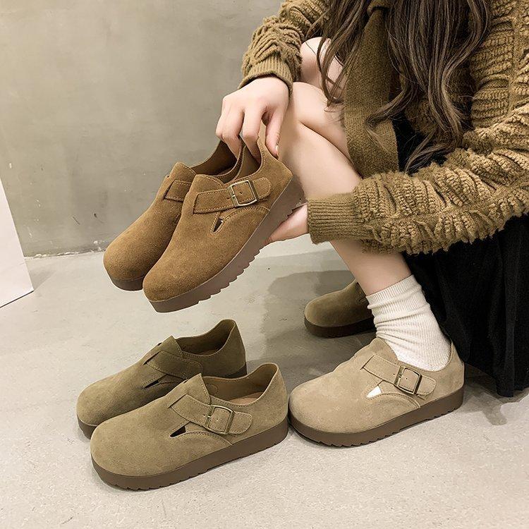 Cowhide Version 2025 New Autumn Flat-bottomed Boken Shoes Women's All-inclusive One-pedal Doudou Shoes Single Shoes Soft-soled Shoes Summer