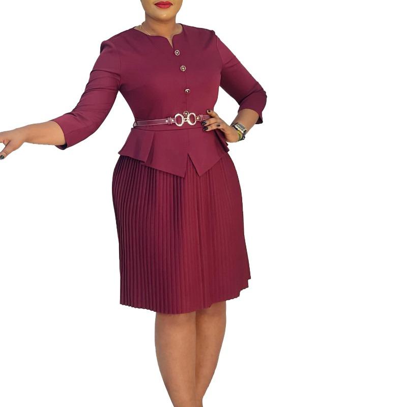 Women's new seven-quarter-sleeved fashion temperament elegant pleated dress
