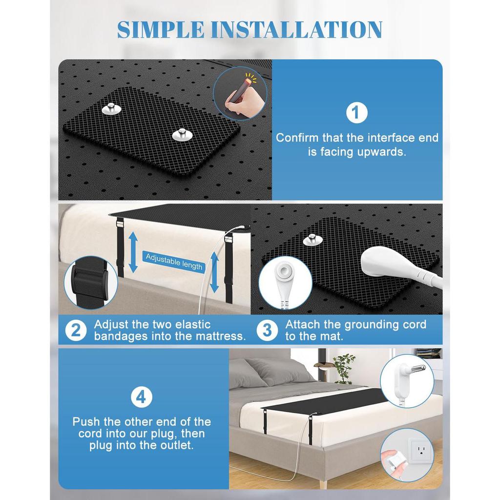 Jordingsmatte for søvn – 27"×60" Queen Size, Lindre stress og smerte, Gjenopprett kontakt med jordens energi, Inkluderer ledning og testpenn for innendørs bruk