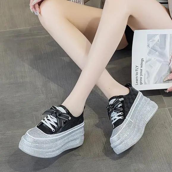 Fashion 7CM Genuine Leather Ankle Boots Shoes Elastic Chunky Sneakers Comfy New Summer Spring Pumps Fashion Vulcanize Women Casual Shoes