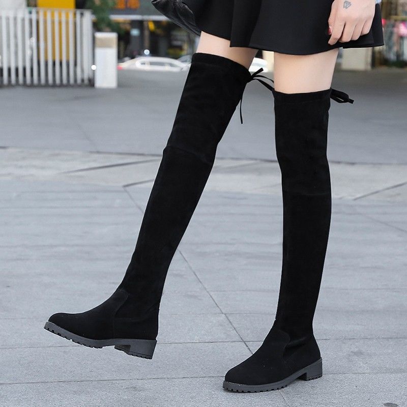 

Fashion Round Toe Fleece-Lined Non Slip Warm Women s Thigh High Boots Lace-up New Rock Work Demi-season Ladies Above Over The Knee Shoes 40