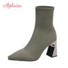 Fashion Aphixta Metal Blade Heels Socks Boots Women Stretch Fabric Elastic Stilettos Heel Pointed Toe Ankle Boots Shoes Woman Boats