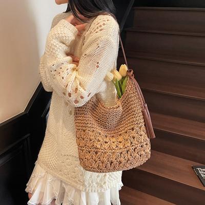 Retro Woven Bag Fringed Straw Bag Large Capacity Lazy Wind Underarm Shoulder Bag Seaside Vacation Beach Bag