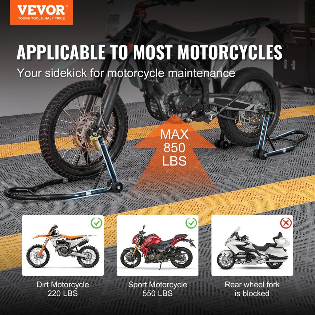 VEVOR Motorcycle Stand Lift, 0.39 Tons Front Rear Combo Stand Lift Stand, Front and Rear Wheel Fork Stand, U+L Fork Swingarm Spool