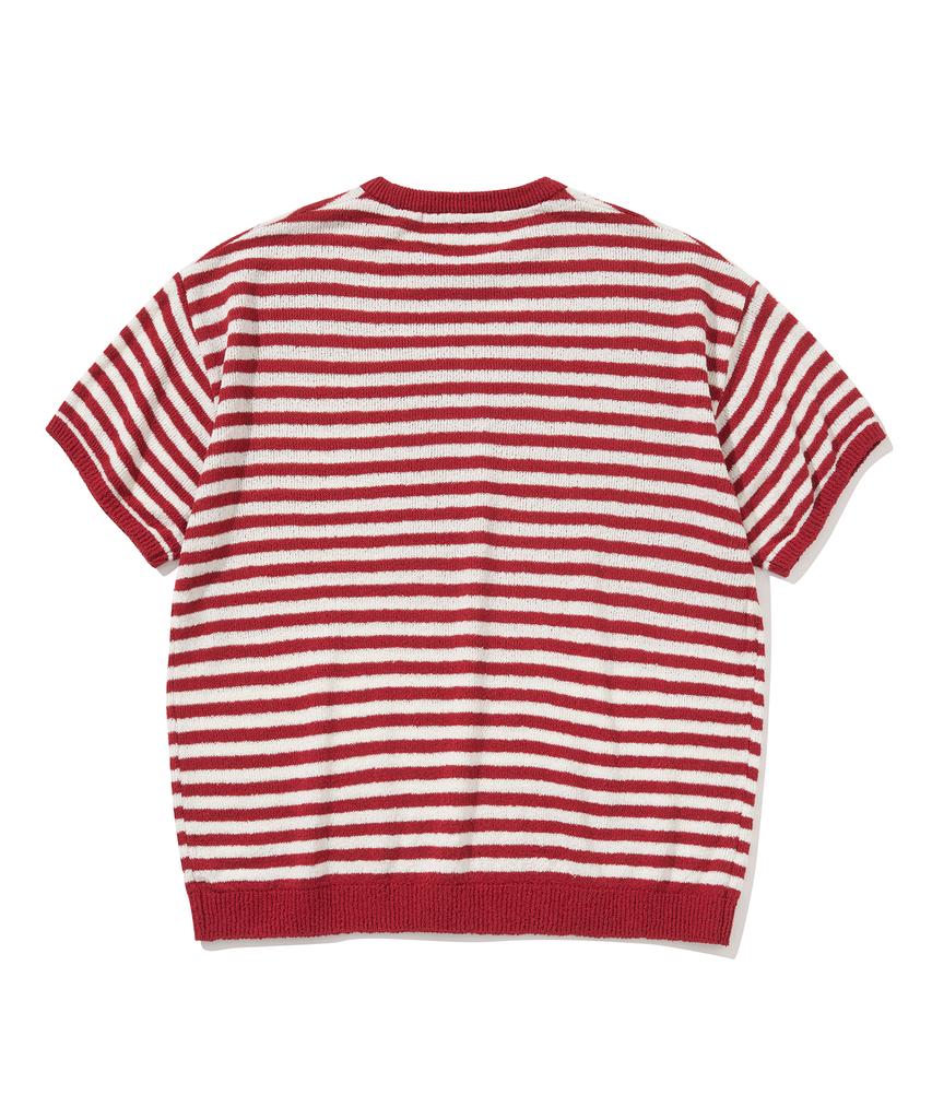 KNITTED Boucle Stripe Round Knit Red