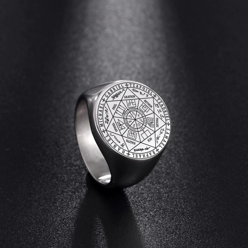 Seal of The Seven Archangels Viking Ring Secret of Universe Rings for Men Stainless Steel Solomon Kabbalah Talisman Jewelry