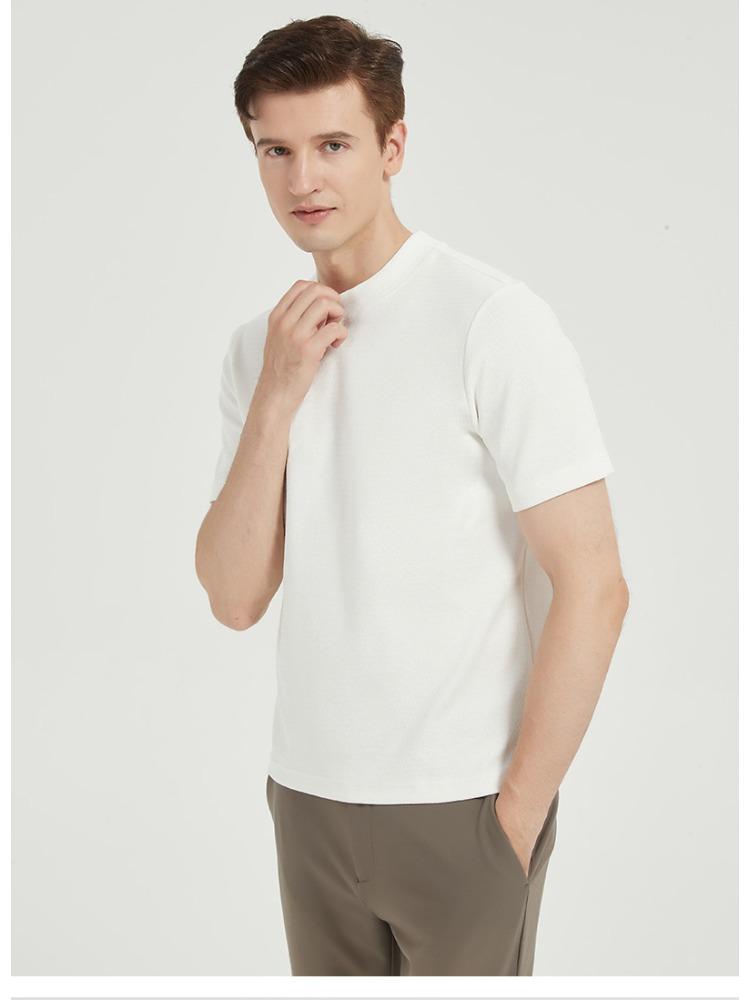 300g Cotton Youth T-shirt Base Layer Short-sleeve for Women Crew Neck Wrinkle-free Pullover Half-high Collar Men's Minimalist Breathable Tops