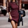 Autumn and Winter Long Sleeve Slim Fit Sexy Knitted Dress Women Fashion Round Neck Elegant Sweater Dress Woman High Waist Vintage Casual Dresses 25125
