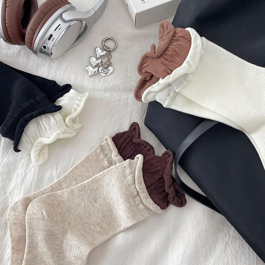 1/5 Pairs Mid-tube Socks for Girls Double Cuffs Pile Socks Women's Comfortable Socks