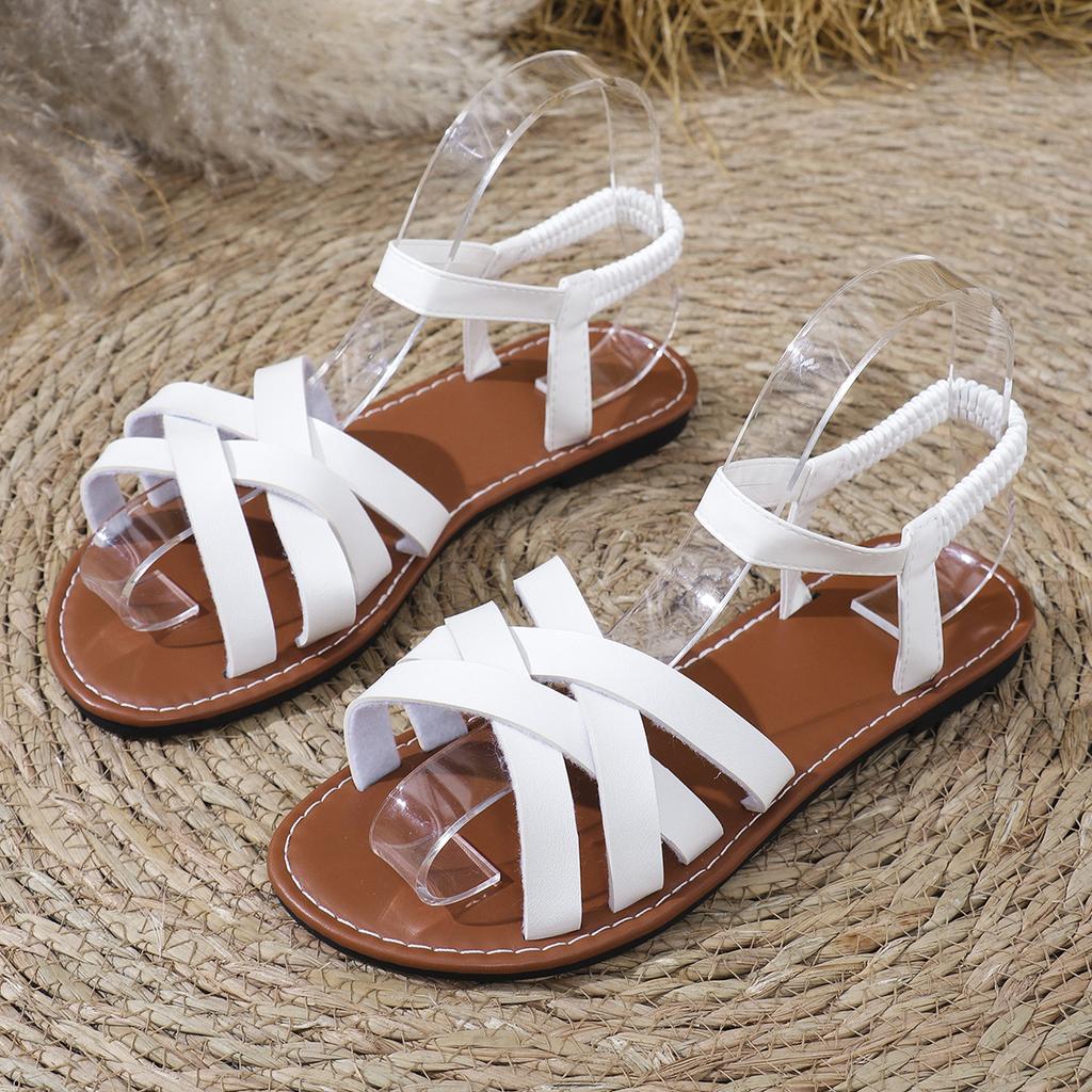 Frühling und Sommer neue Mode Sandalen flachsohlige Mode vielseitig Kreuz Römersandalen flachsohliger Komfort