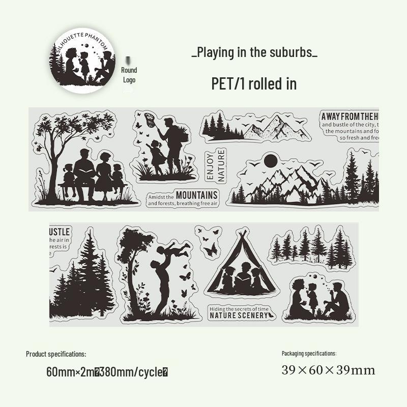 Красивый День Вырубная Ретро Силуэт ПЭТ Лента: Декор с пейзажами для журналов и чехлов для телефонов