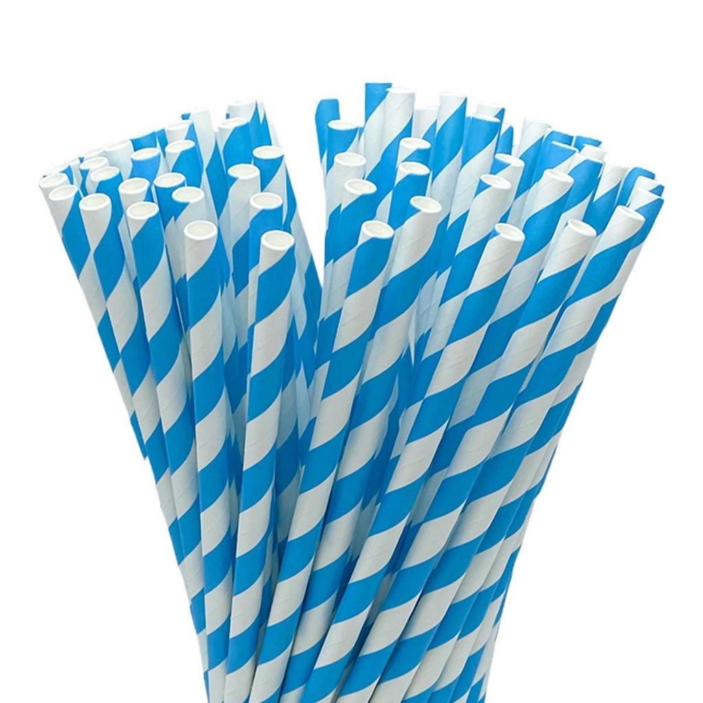 25-Pack Striped Biodegradable Paper Straws for Milk Tea and Beverages