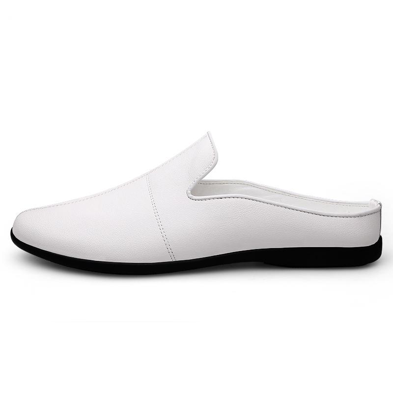 Men's Casual Slip-On Loafer Mules, Half Shoes,Summer Flat Shoes,Black and White,Breathable