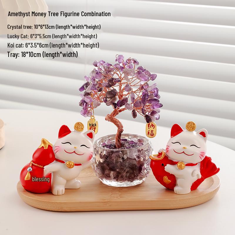 Citrine Money Tree Cat Ornament - Home, Office, Housewarming or Birthday Decoration