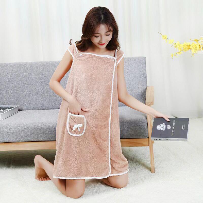 Women's Coral Fleece Wearable Bath Skirt - Soft, Absorbent Towel Wrap for Beach or Home