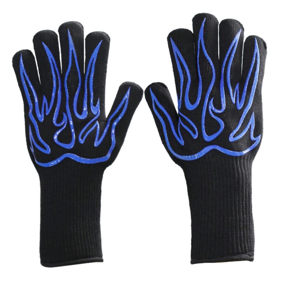 Hitzebeständige und hitzebeständige Grillhandschuhe mit fünf Fingern, wärmeisolierend, mikrowellengeeignet, mit Silikonbeschichtung.