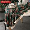 1PC Nuan Series Christmas Plaid Printed Tassel Edge Table Cloth Retro Party Decoration Table Cloth for Kitchen Dining Table Coffee Table Home Decor