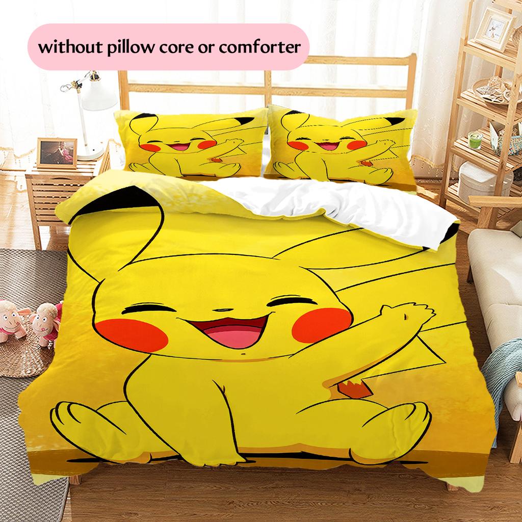 Biancheria da letto con motivo Pikachu Decorazione per la casa Regalo di compleanno (1 * copripiumino + 2 * federa, senza nucleo)